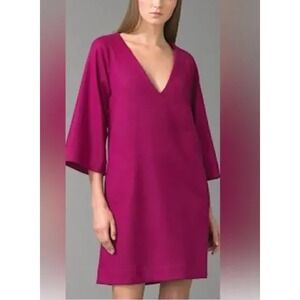 Diane‎ von Furstenberg DVVF Aidia Wool Shift Dress Magenta V Neck Pockets 6